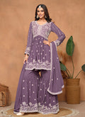 Purple Thread Embroidery Georgette Gharara Suit