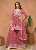 Peach Thread Embroidery Georgette Gharara Suit