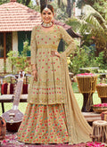 Golden Beige Traditional Embroidery Lehenga Kurti