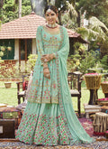 Sea Green Traditional Embroidery Lehenga Kurti