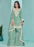 Mint Green Designer Embroidery Wedding Gharara Suit