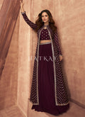 Burgundy Sequence Embroidered Lehenga Choli And Jacket