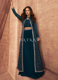 Turquoise Blue Sequence Embroidered Lehenga Choli And Jacket