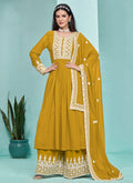 Yellow Thread Embroidery Pleated Anarkali Palazzo Suit