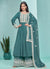 Turquoise Thread Embroidery Pleated Anarkali Palazzo Suit