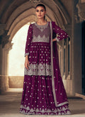 Deep Wine Reshamkari Embroidered Wedding Lehenga Kurti And Dupatta