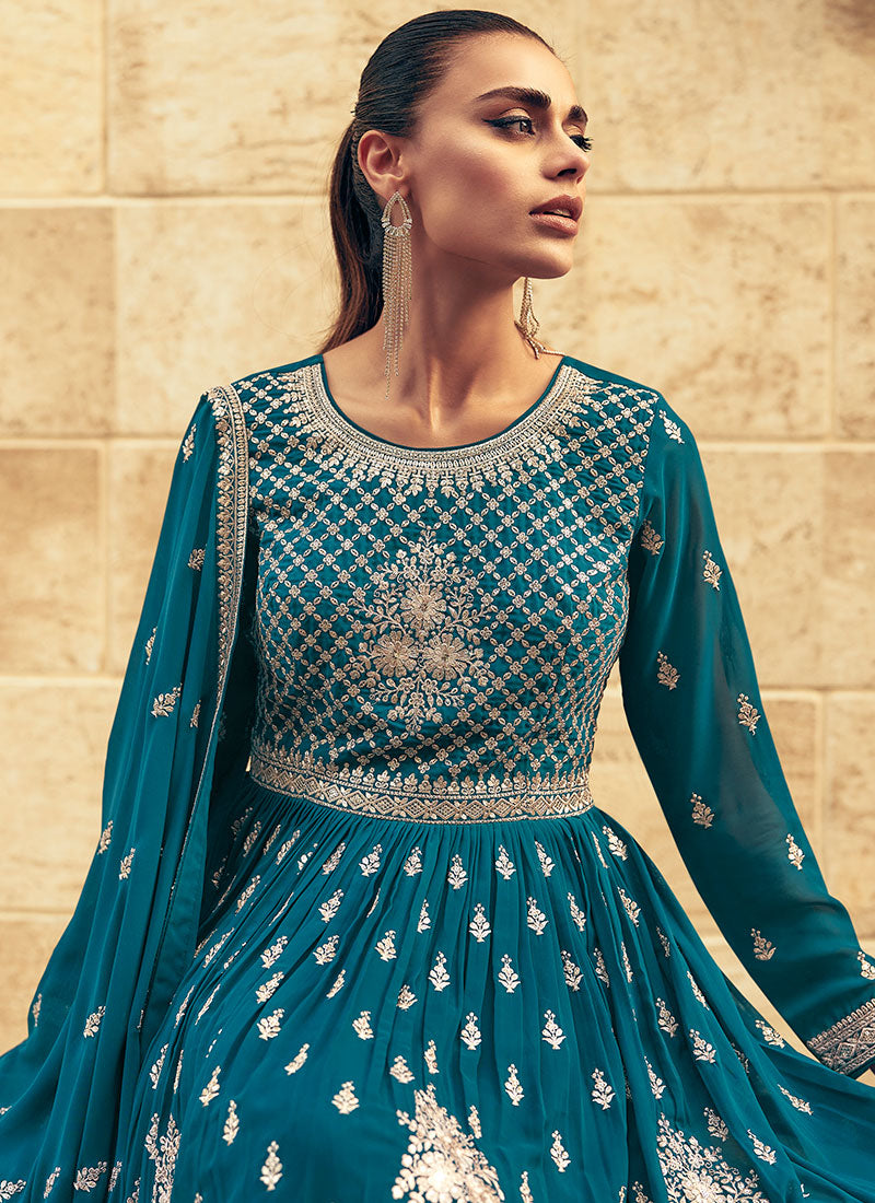 Royal Blue Reshamkari Embroidered Wedding Lehenga Kurti And Dupatta