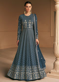 Deep Grey Sequence Embroidery Wedding Anarkali Gown In USA Canada