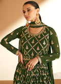 Olive Green Sequence Embroidery Wedding Anarkali Gown In USA