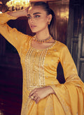 Yellow Embroidery Designer Silk Pant Style Suit In USA California