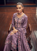 Purple Embroidery Designer Silk Pant Style Suit In USA