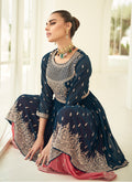 Turquoise And Peach Anarkali Gharara Suit In USA Germany