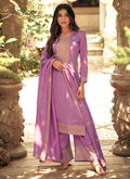 Purple Sequence Embroidery Silk Palazzo Suit