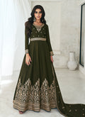 Olive Green Embroidery Festive Anarkali Suit