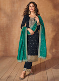 Navy Blue Sequence Embroidery Wedding Pant Style Suit
