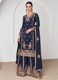 Royal Blue Multi Embroidery Festive Palazzo Suit