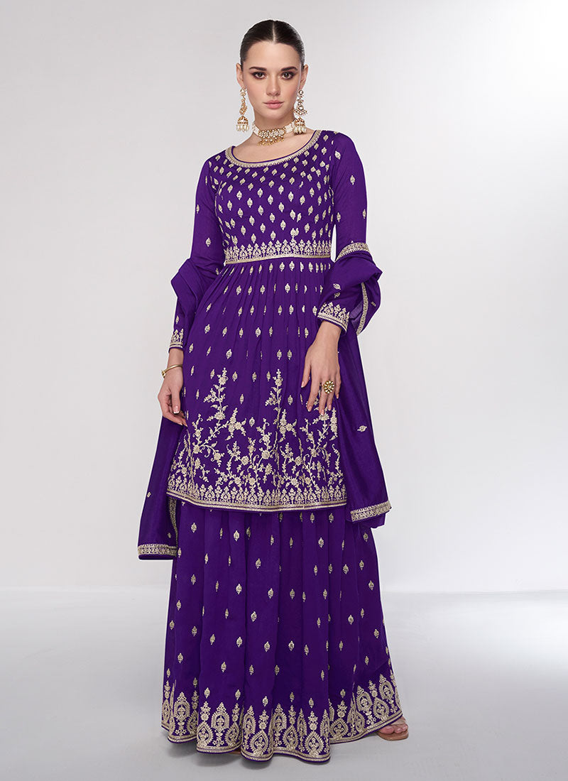 Shop Gharara Suit - Purple Sequence Embroidery Wedding Gharara Style Suit