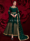 Green Golden Embroidered Slit Style Anarkali Pant Suit