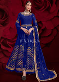 Blue Golden Embroidered Slit Style Anarkali Pant Suit