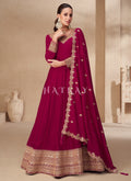 Magenta Golden Embroidery Anarkali Suit