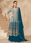 Teal Blue Ombré Slit Style Anarkali Lehenga