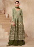 Olive Green Ombré Slit Style Anarkali Lehenga