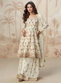 Off White Peplum Style Anarkali Palazzo Suit