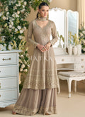 Champagne Gold Embroidered Anarkali Palazzo Suit