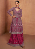 Magenta Pink Slit Style Anarkali Sharara Suit