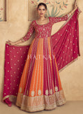 Red And Orange Embroidery Anarkali Gown