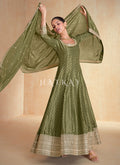 Olive Green Embroidery Silk Anarkali Suit