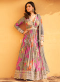 Light Grey Embroidered Floral Anarkali Dress