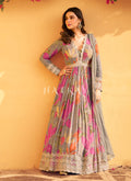 Light Grey Embroidered Floral Anarkali Dress