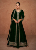 Dark Green Slit Style Velvet Anarkali Lehenga