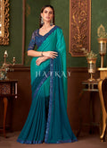 Turquoise Blue Ombré Embroidery Designer Saree