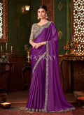 Purple And Copper Embroidery Designer Saree