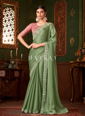 Green And Pink Embroidery Designer Saree