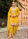 Yellow Embroidered Dhoti Style Punjabi Suit