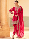 Cherry Red Embroidered Dhoti Style Suit