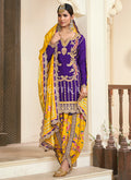 Purple And Yellow Dhoti Style Punjabi Suit