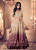 Beige Wine Ombré Traditional Embroiderey Anarkali Lehenga