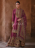 Deep Purple Golden Embroidered Gharara Suit