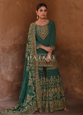 Green Golden Embroidered Gharara Suit