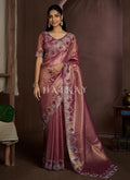 Rose Pink Handwork Silk Wedding Saree