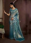 Sky Blue Handwork Silk Wedding Saree