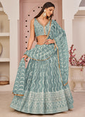 Teal Blue Embroidered Lehenga Choli