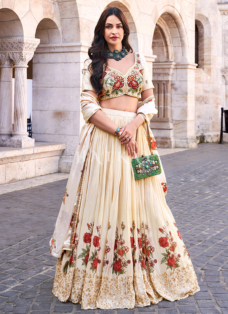 Cream White Multicolored Handwork Lehenga Choli