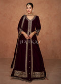 Maroon Slit Style Velvet Anarkali Lehenga