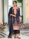 Dark Blue Multi Embroidery Palazzo Suit