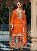 Orange Multi Embroidery Palazzo Suit